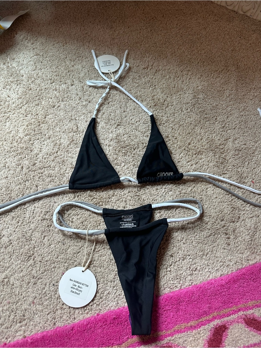 Boutine LA Black Triangle Bikini with White Ties